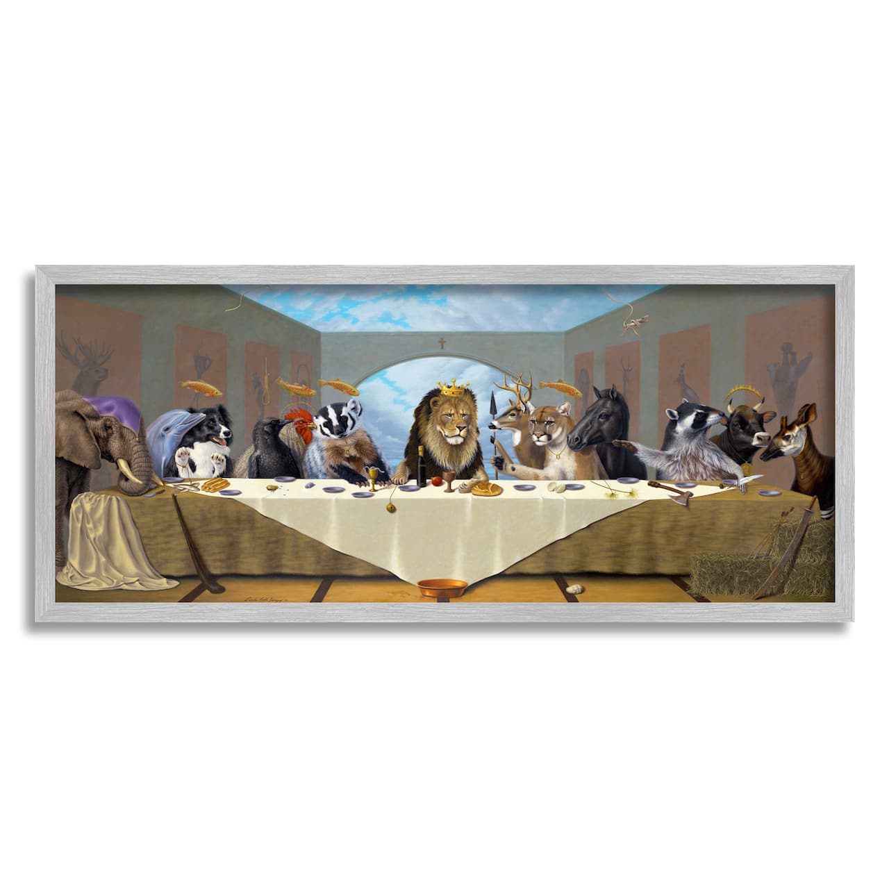 Stupell Industries Last Supper Safari Animal Version King Lion Framed Wall Art